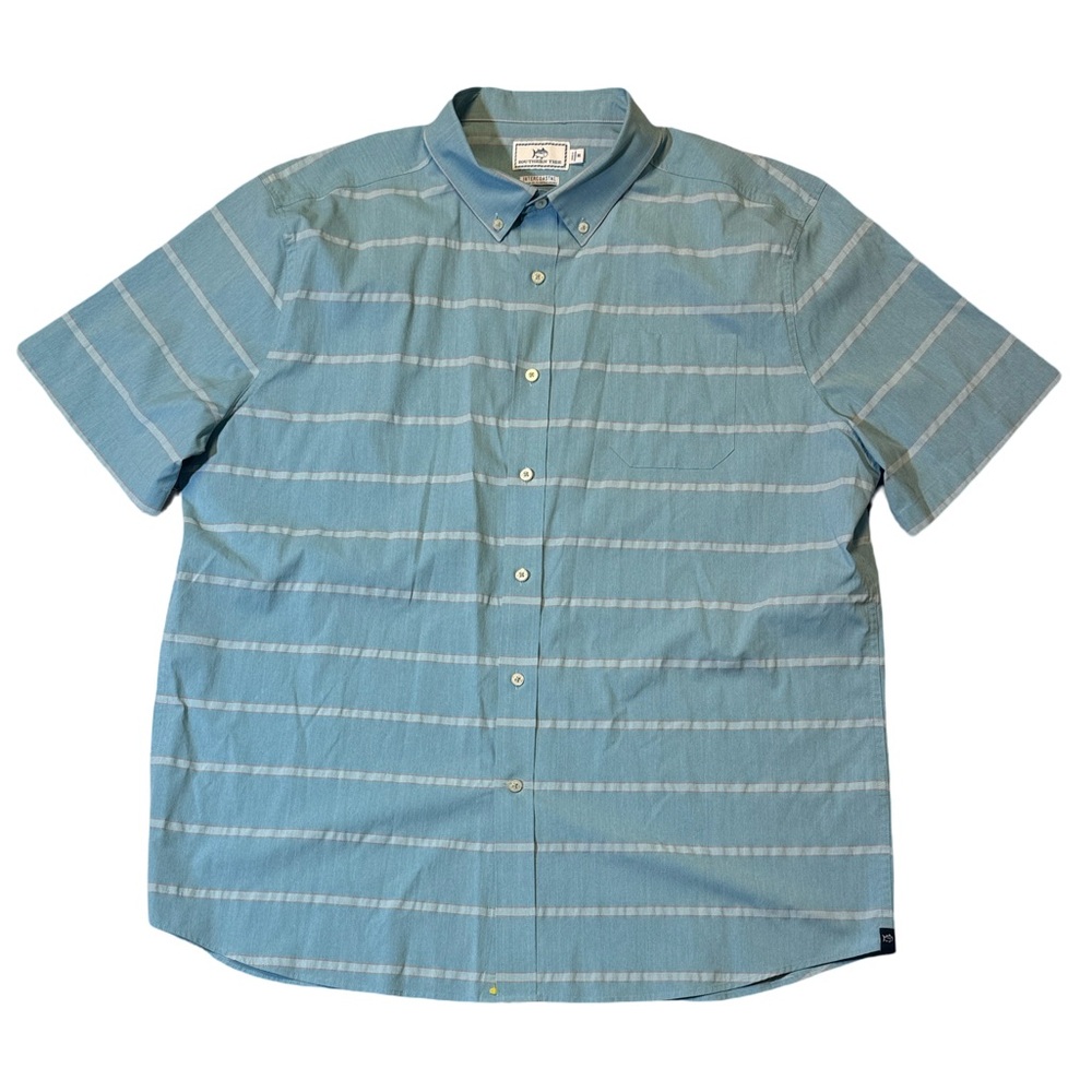 Southern Tide mens 2XL XXL blue stripe intercoastal performance button up shirt